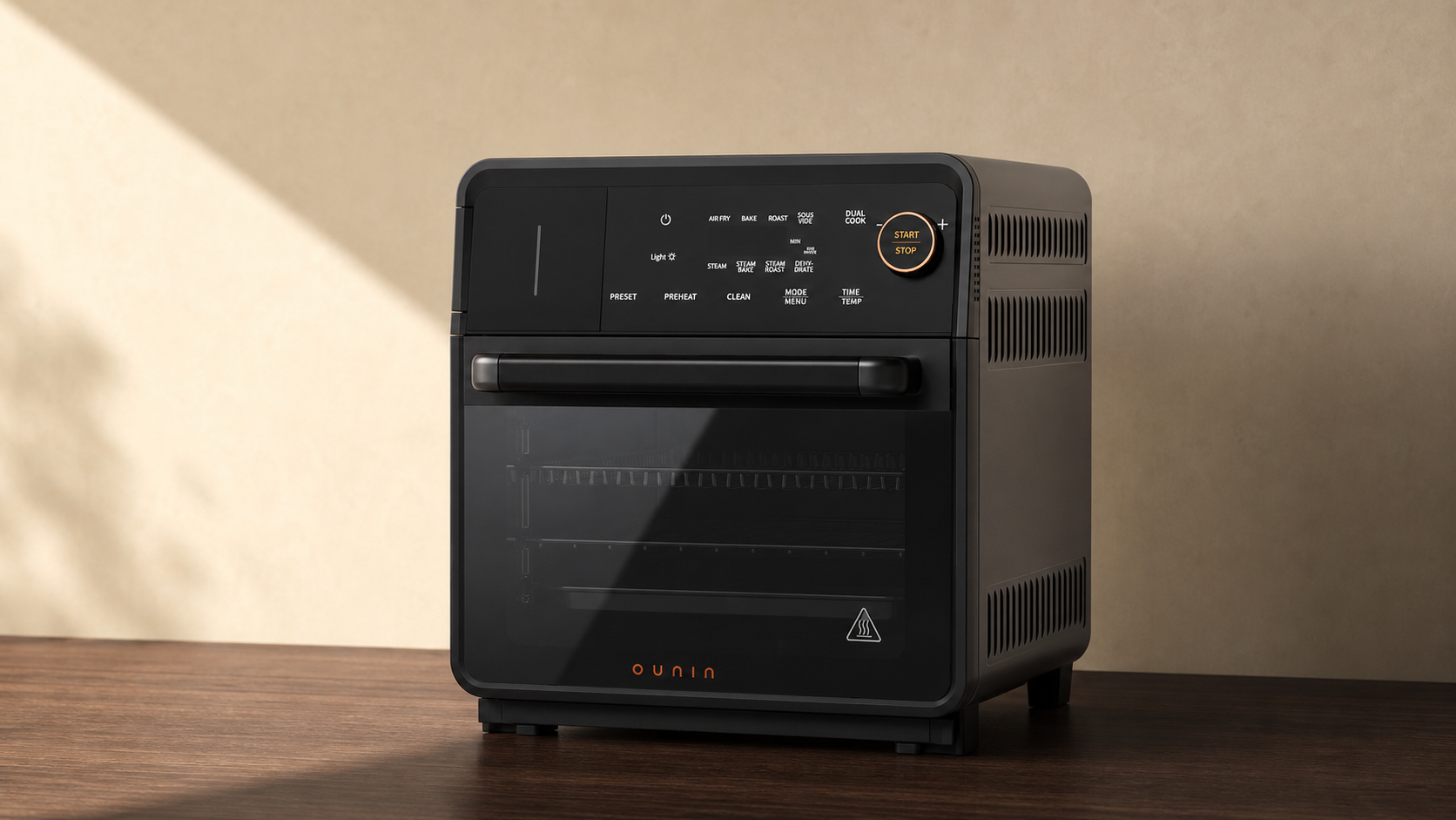 Ounin Steam Oven, 18L, black door with English touch panel, in warm sidelight