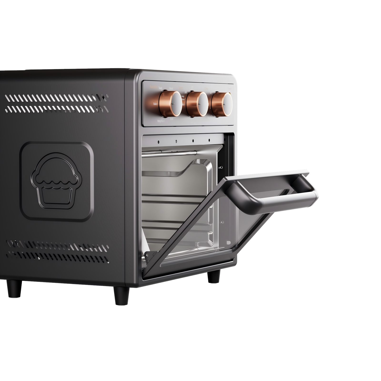 Air Fryer Oven door dropped flat, cavity open for a wipe