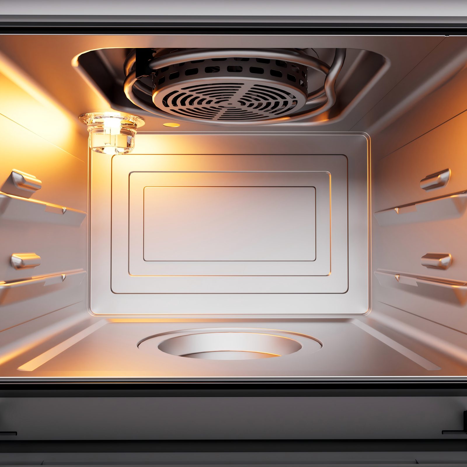 Stainless cavity of the Steam Oven with top fan and lamp