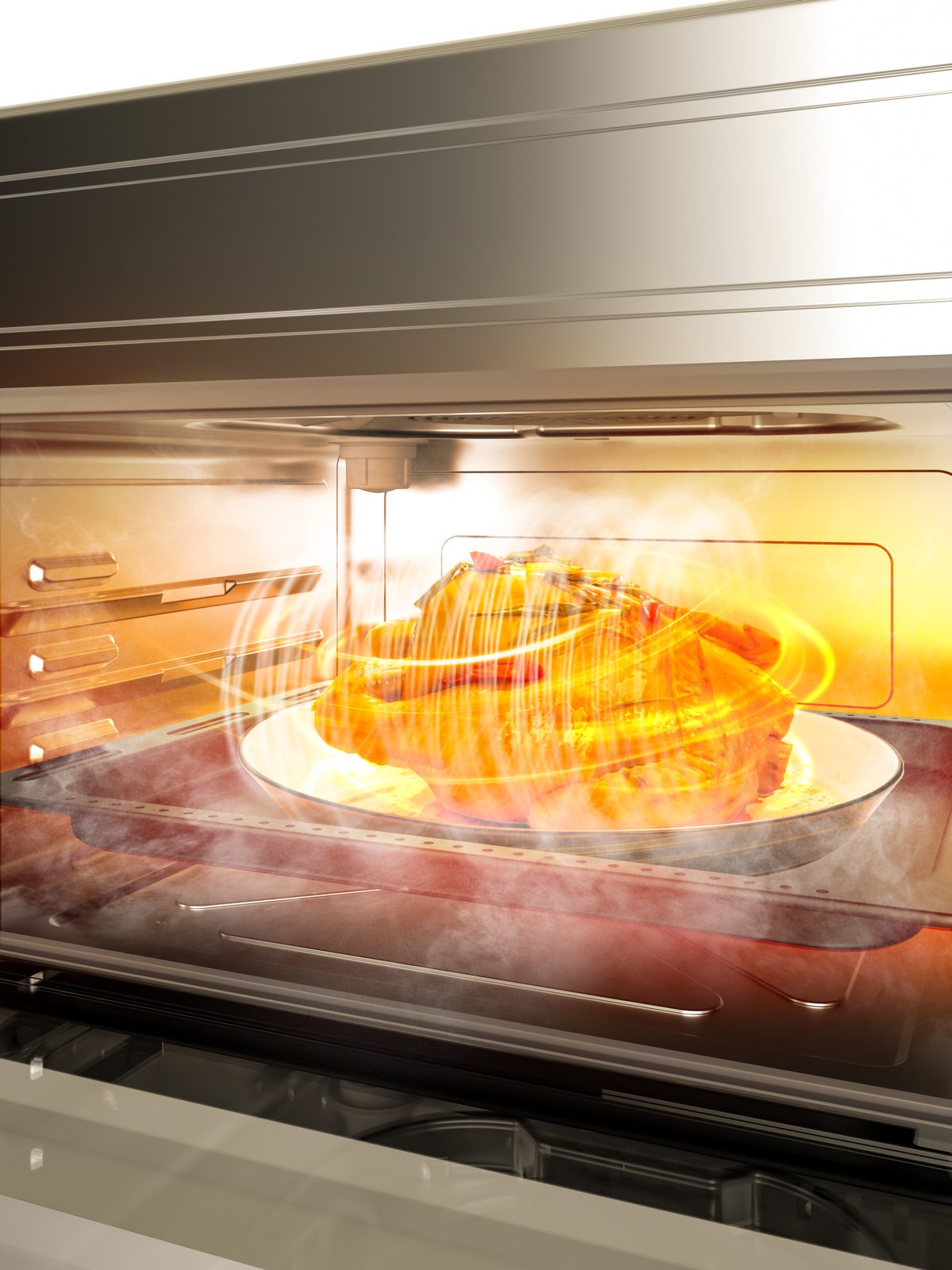 A roast chicken in the 24L Steam Oven with 360° heat and a steam pulse