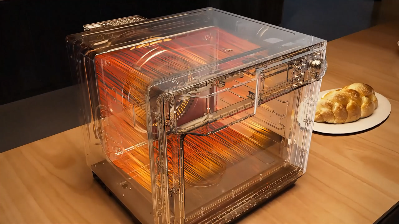 Cutaway render of the oven showing sensor placement and heating layout