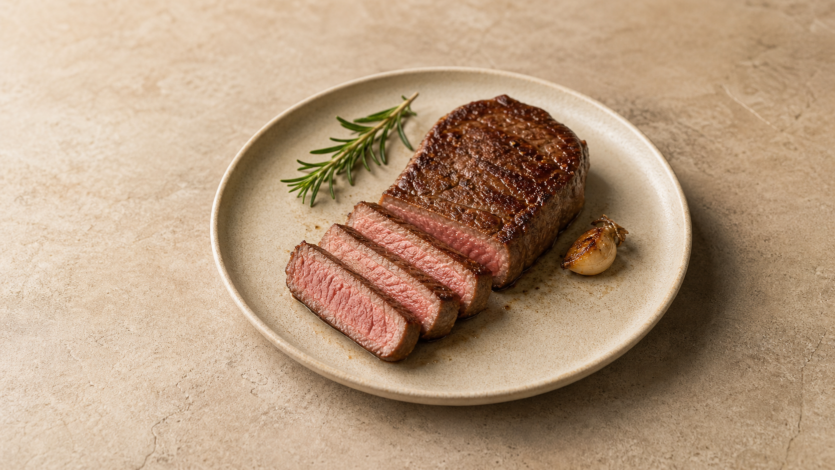 Probe-roasted steak — seared crust, rosy center