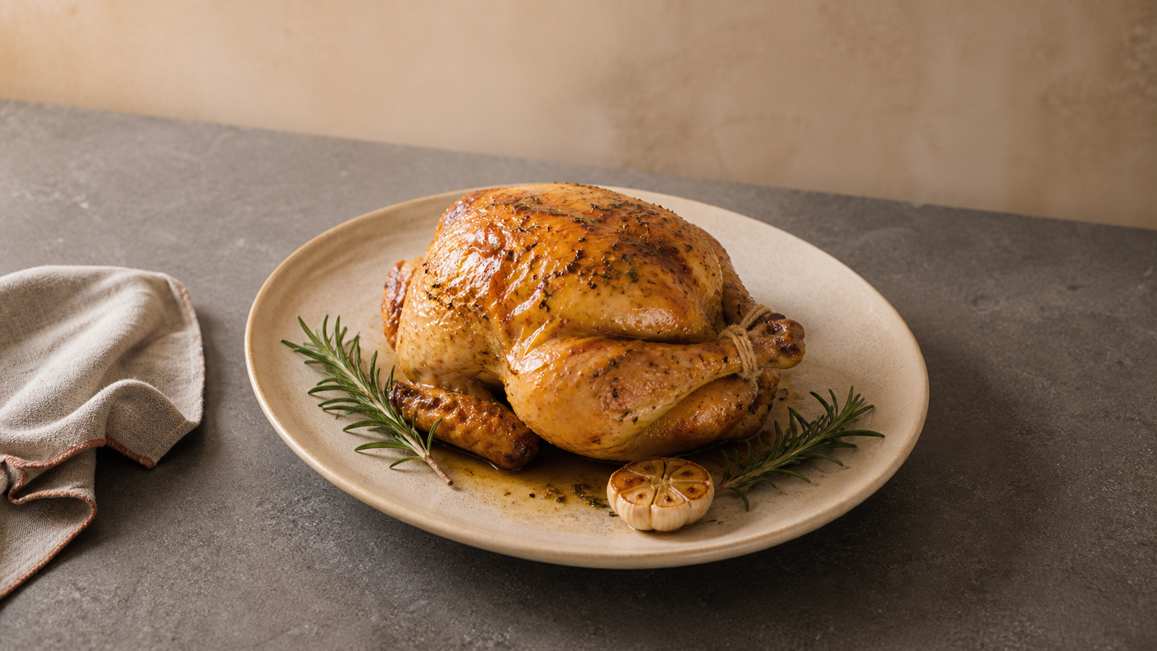 Rosemary butter roast chicken — golden skin, juice-loaded